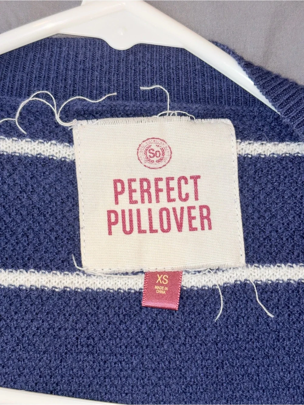 Perfect Pullover Navy Blue White Stripe Knit Sweater XS Long Sleeve Crew Neck